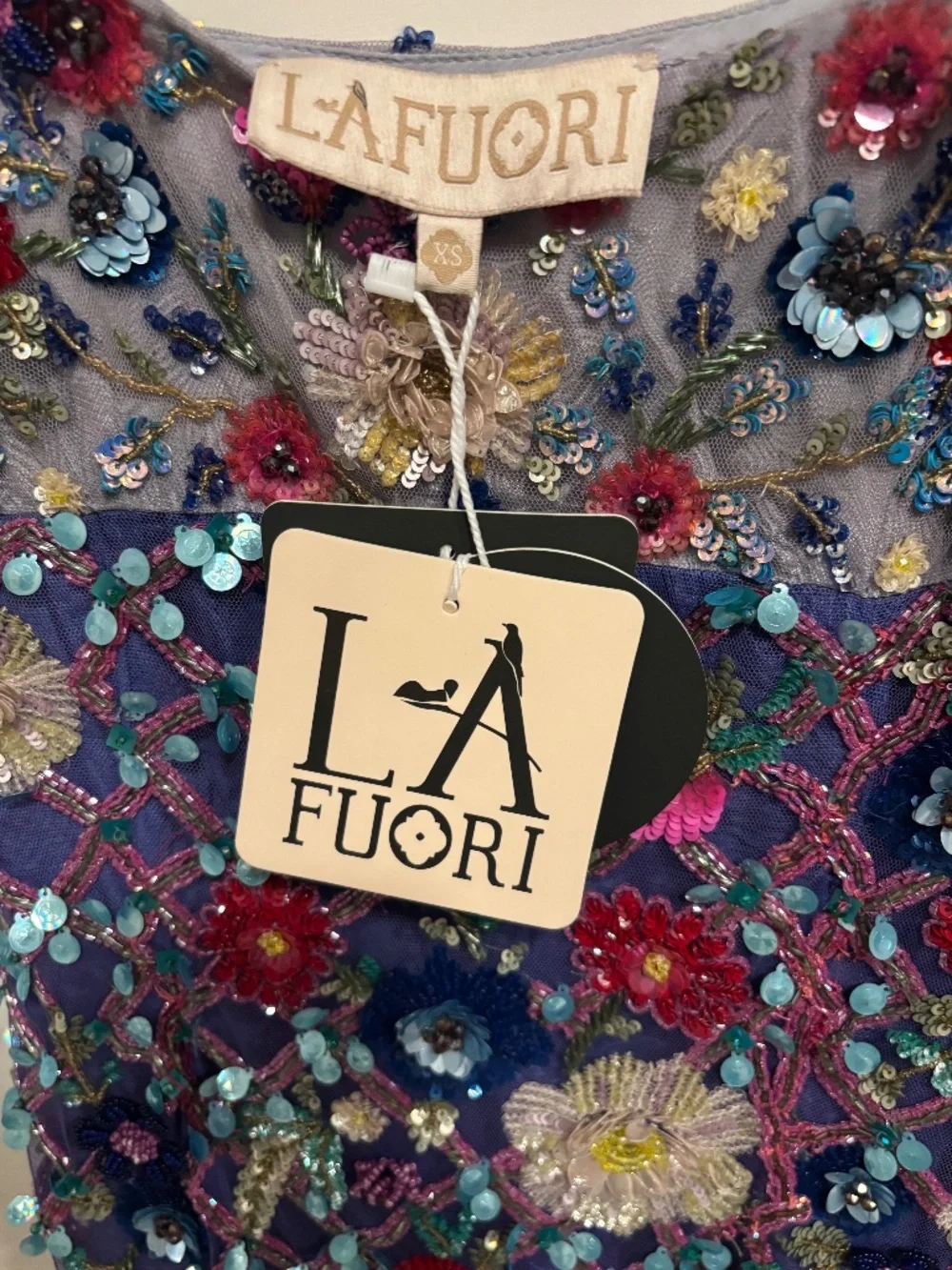 La Fuori Gilded Flora Midi Dress Blue/Multi - Picture 9 of 12